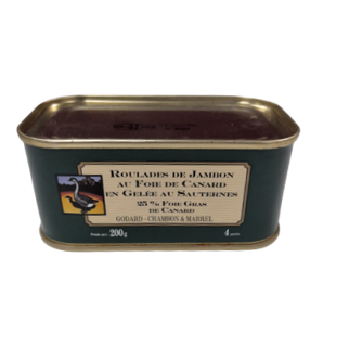 Ham and Duck Foie Gras Roulades w/ Sauternes Jelly Tin 200g - GODARD