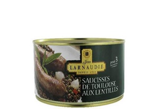 Toulouse Sausages w/ Lentils Tin 1280g LAR027 - JEAN LARNAUDIE 