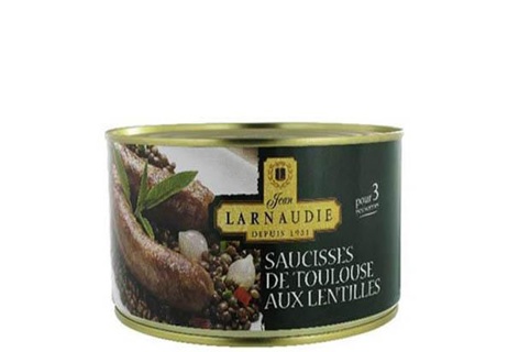 Toulouse Sausages w/ Lentils Jean Larnaudie 1280gr Tin