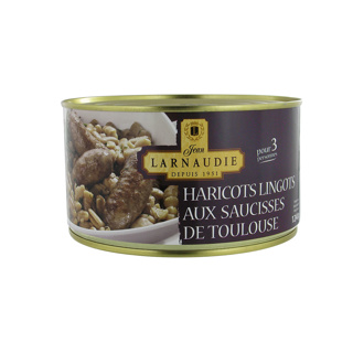 Toulouse Sausages w/ Haricots Lingots Beans Jean Larnaudie 1240gr Tin